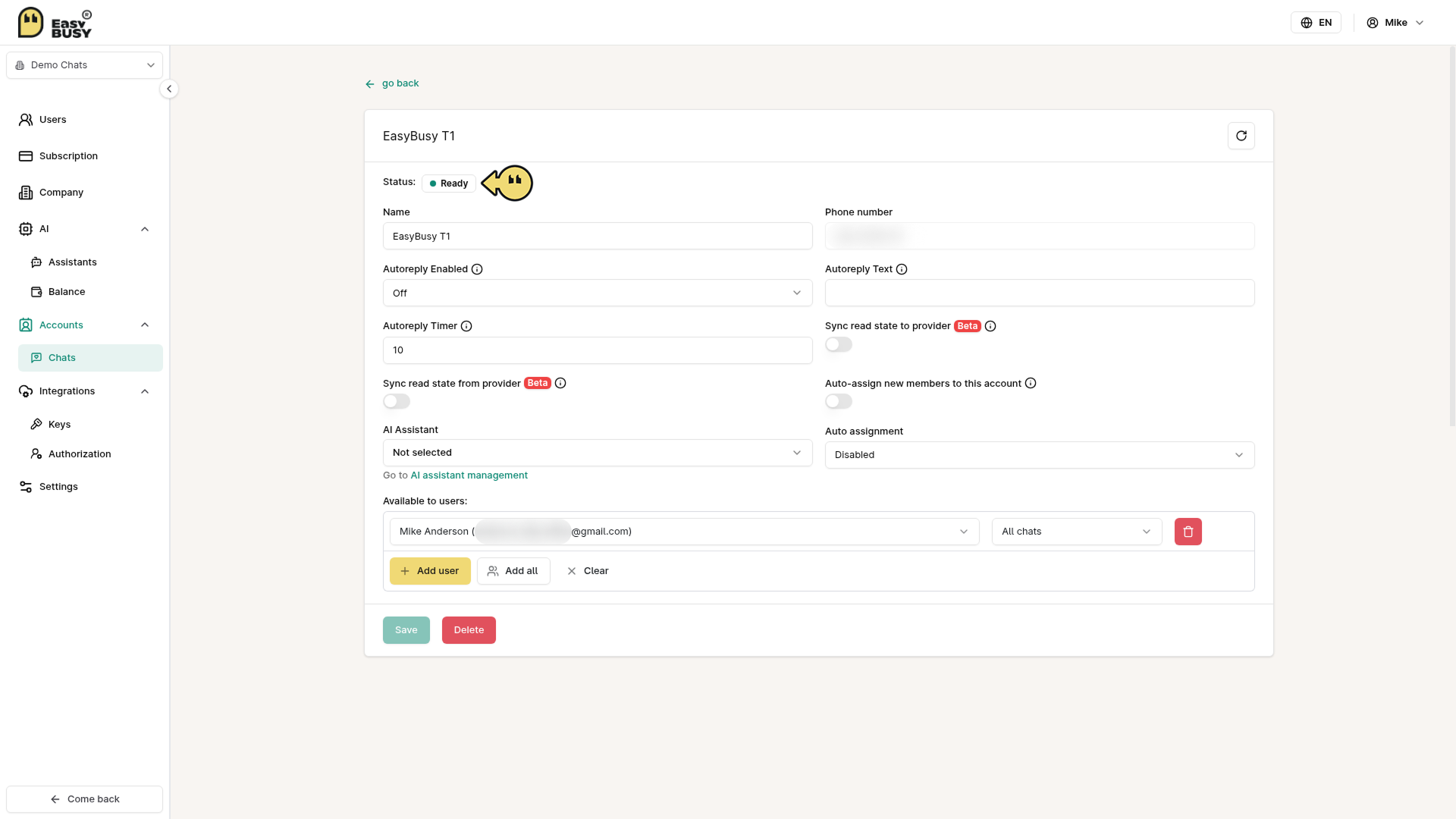 Telegram Integration – EasyBusy