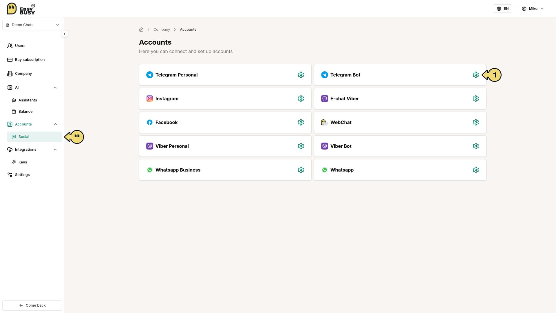 Telegram Bot Integration – EasyBusy
