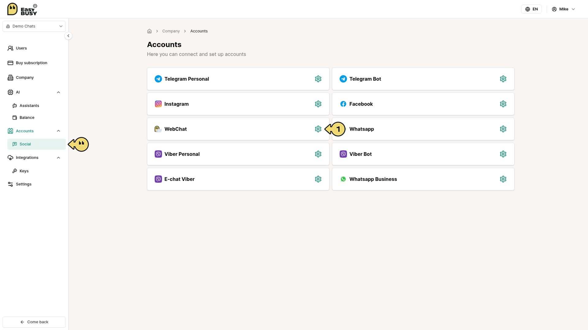 WebChat Integration – EasyBusy