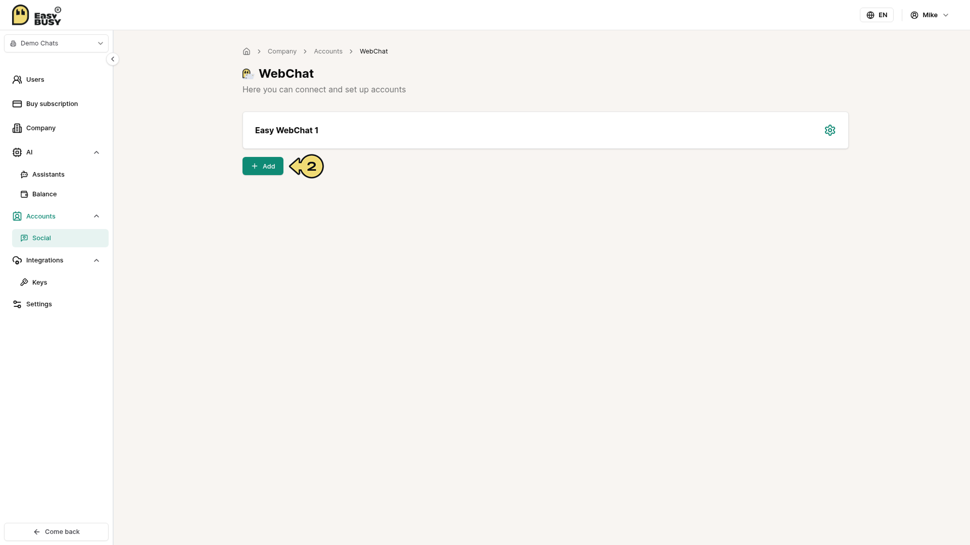 WebChat Integration – EasyBusy