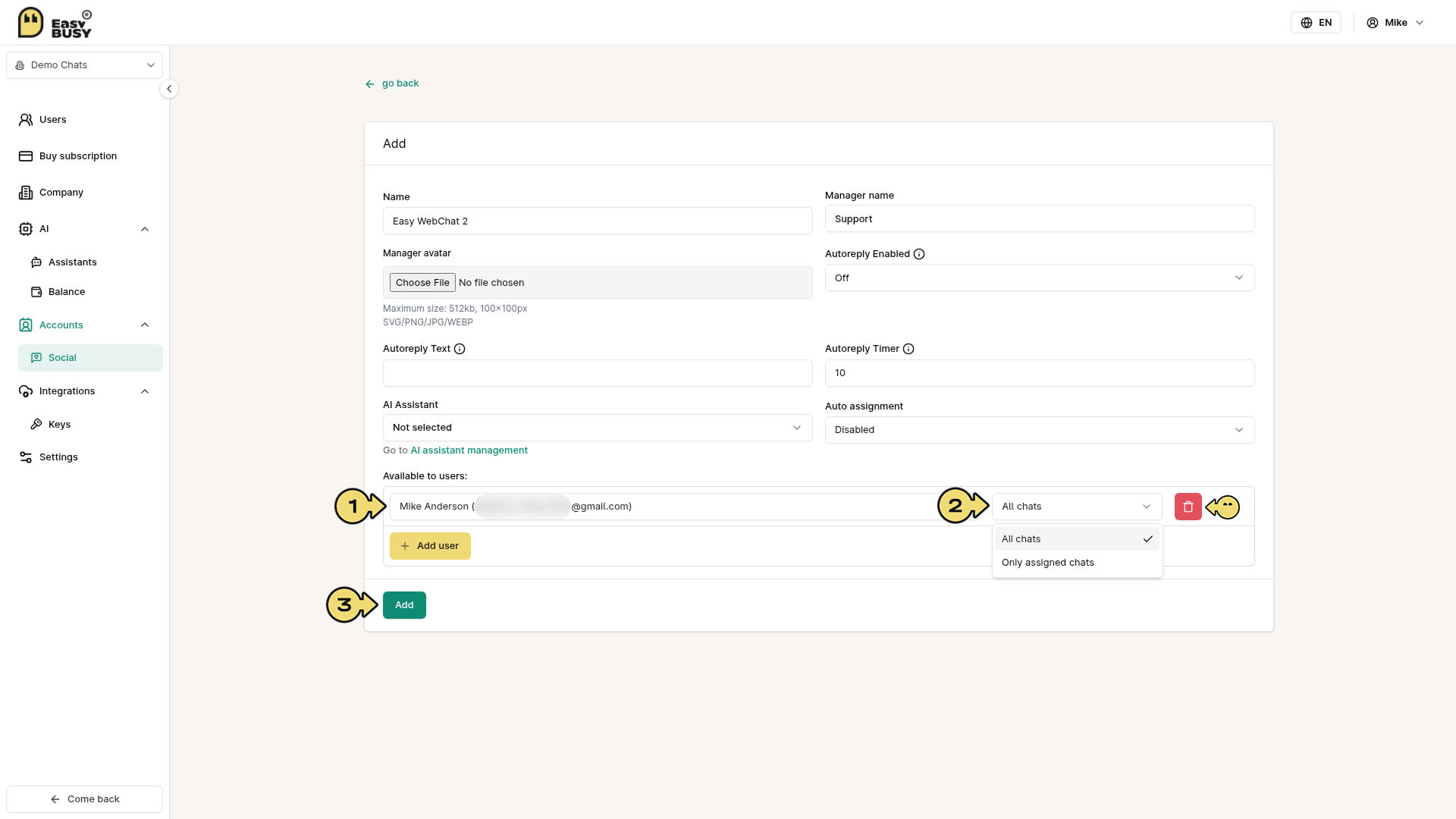 WebChat Integration – EasyBusy