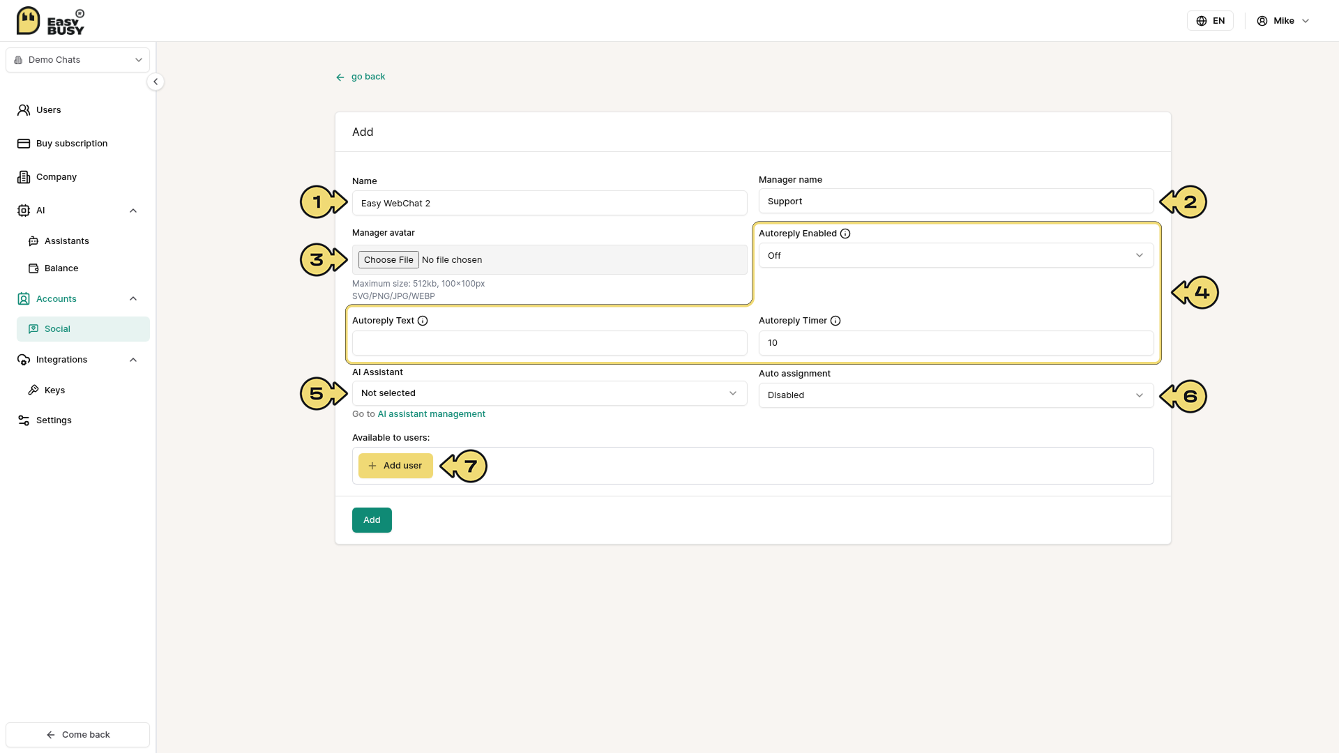 WebChat Integration – EasyBusy