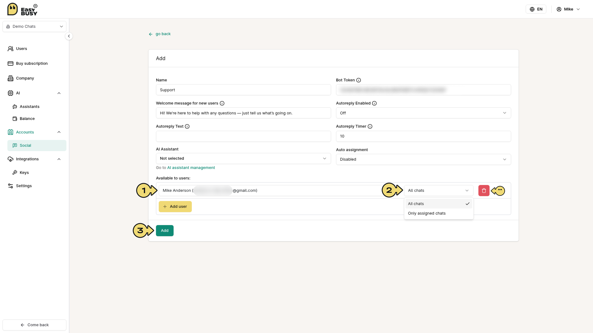 Telegram Bot Integration – EasyBusy