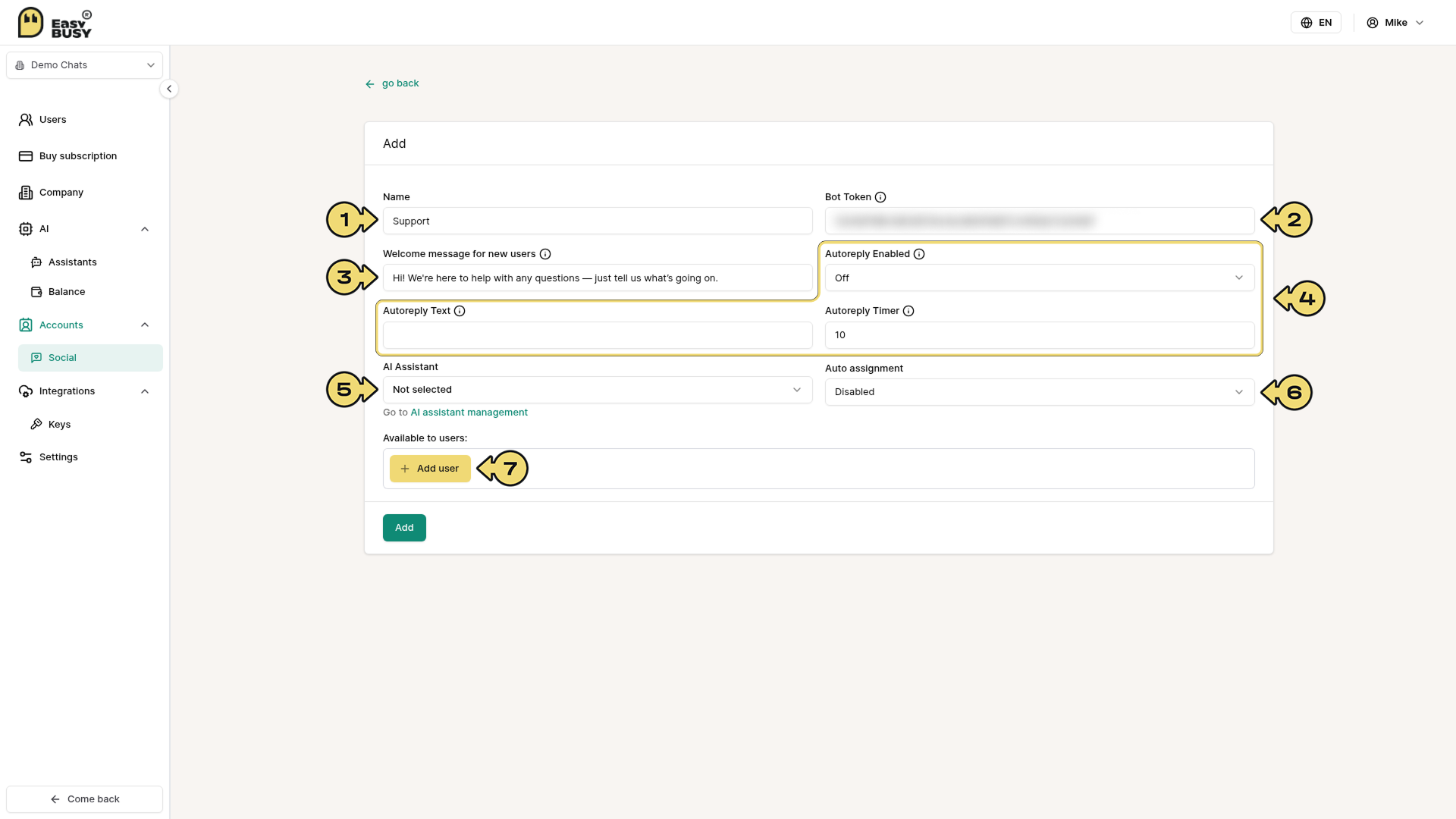 Telegram Bot Integration – EasyBusy