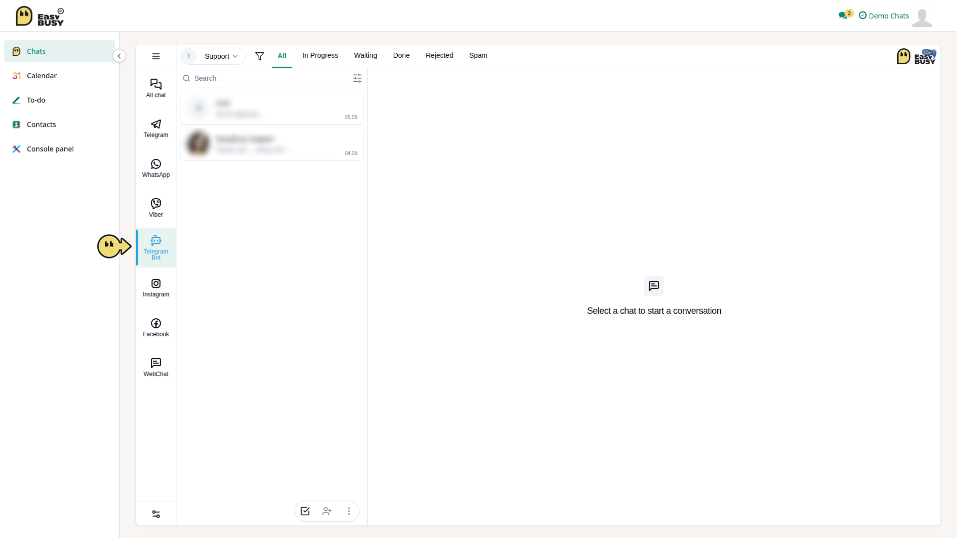 Telegram Bot Integration – EasyBusy