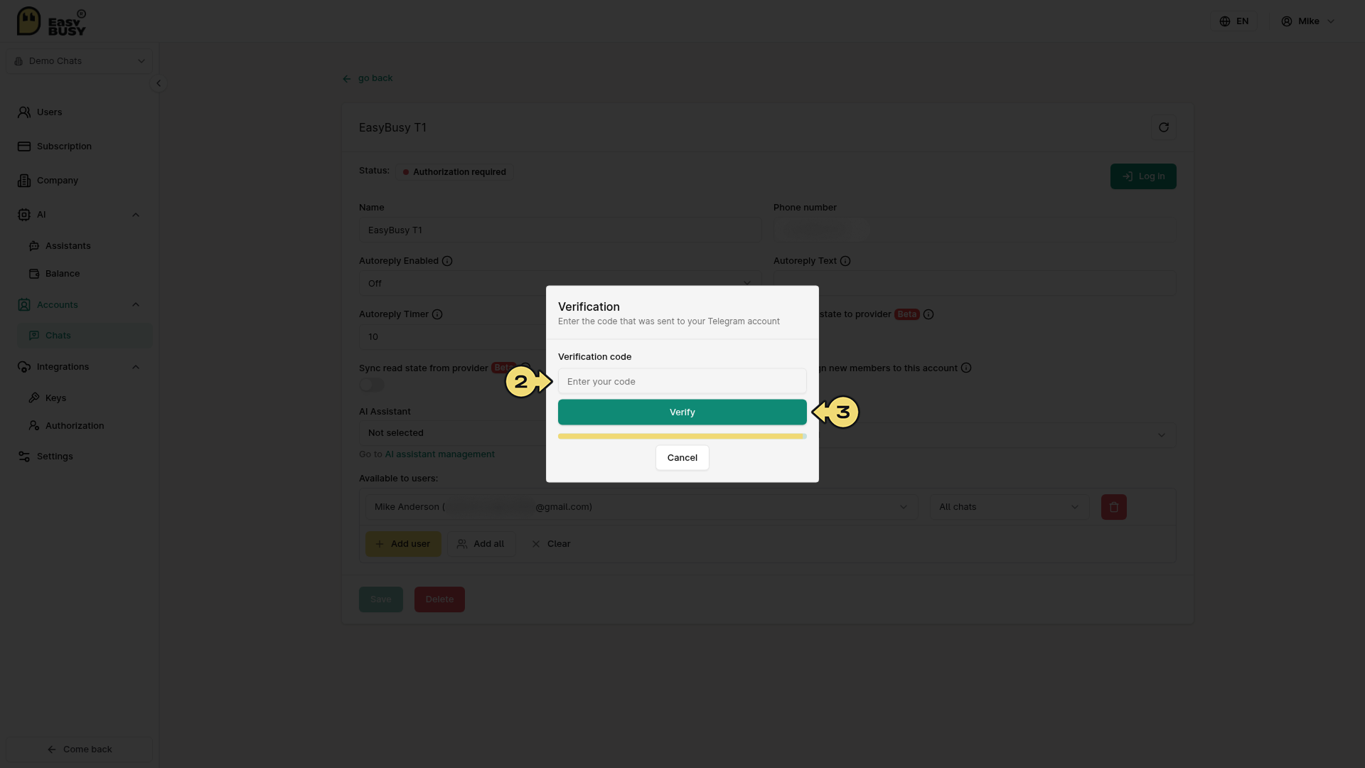 Telegram Integration – EasyBusy