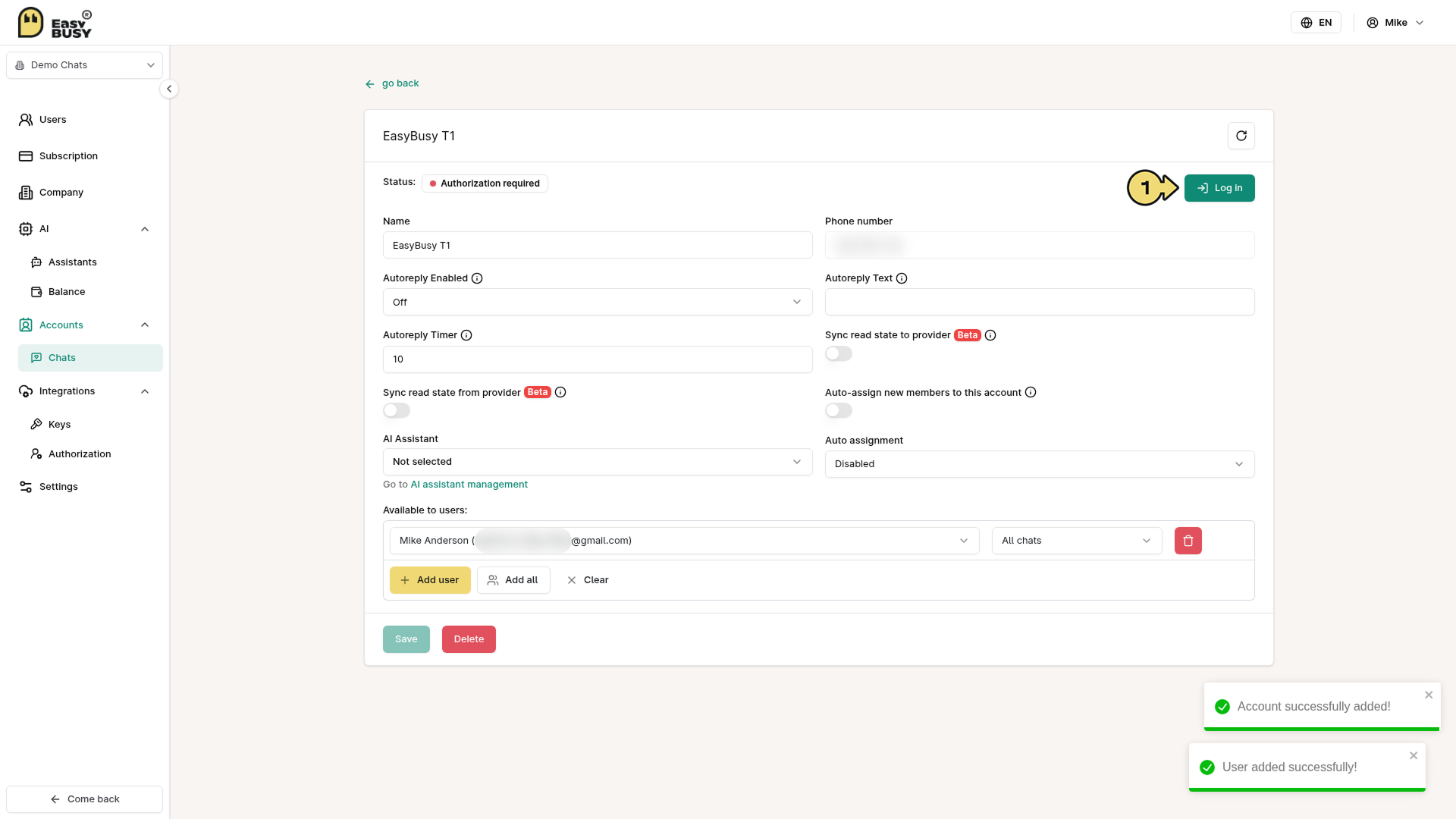 Telegram Integration – EasyBusy