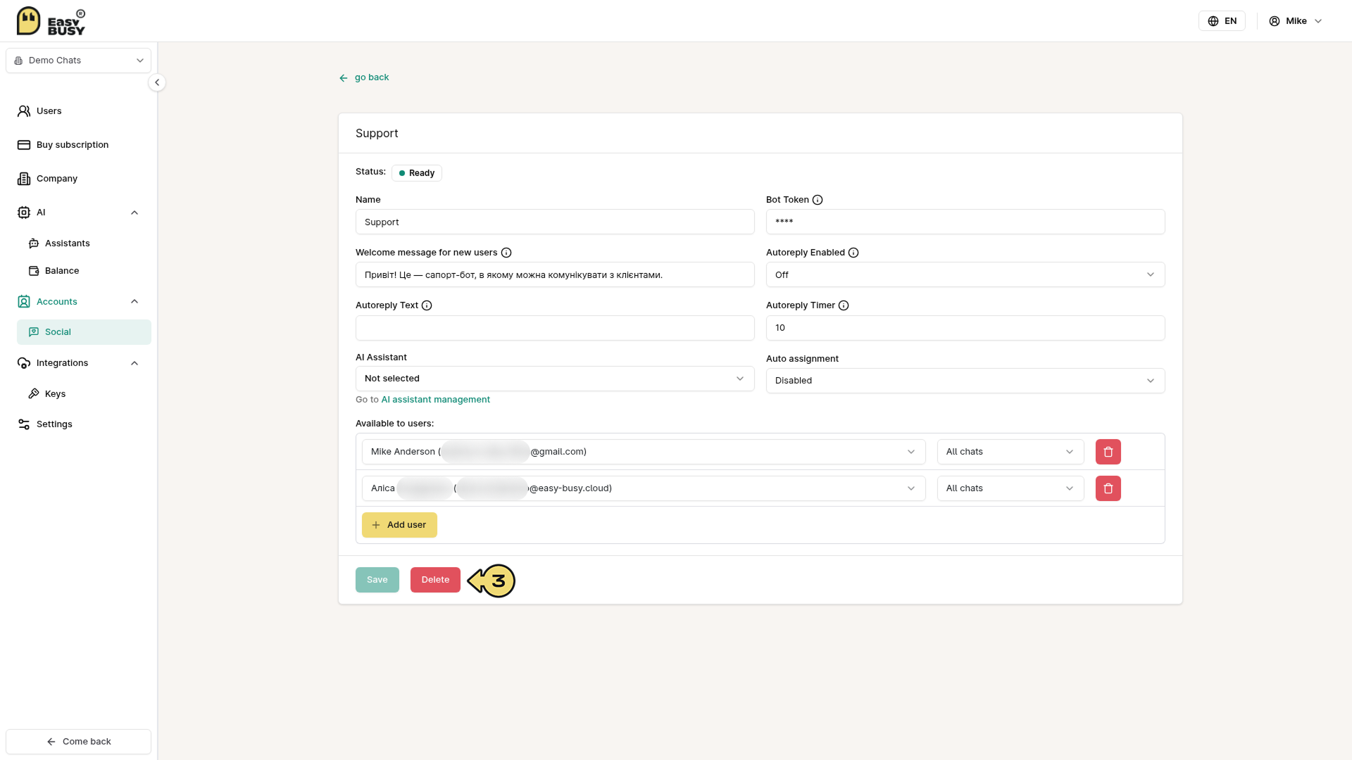 Telegram Bot Integration – EasyBusy