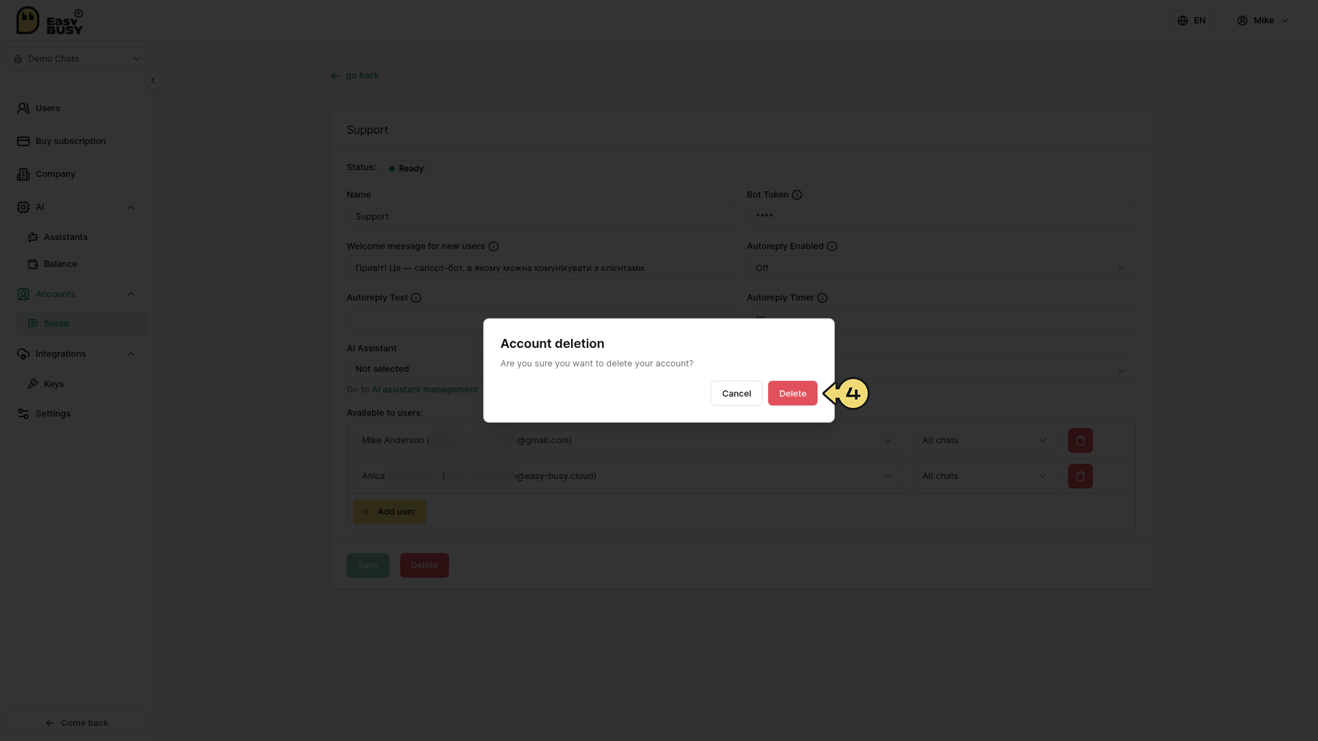 Telegram Bot Integration – EasyBusy