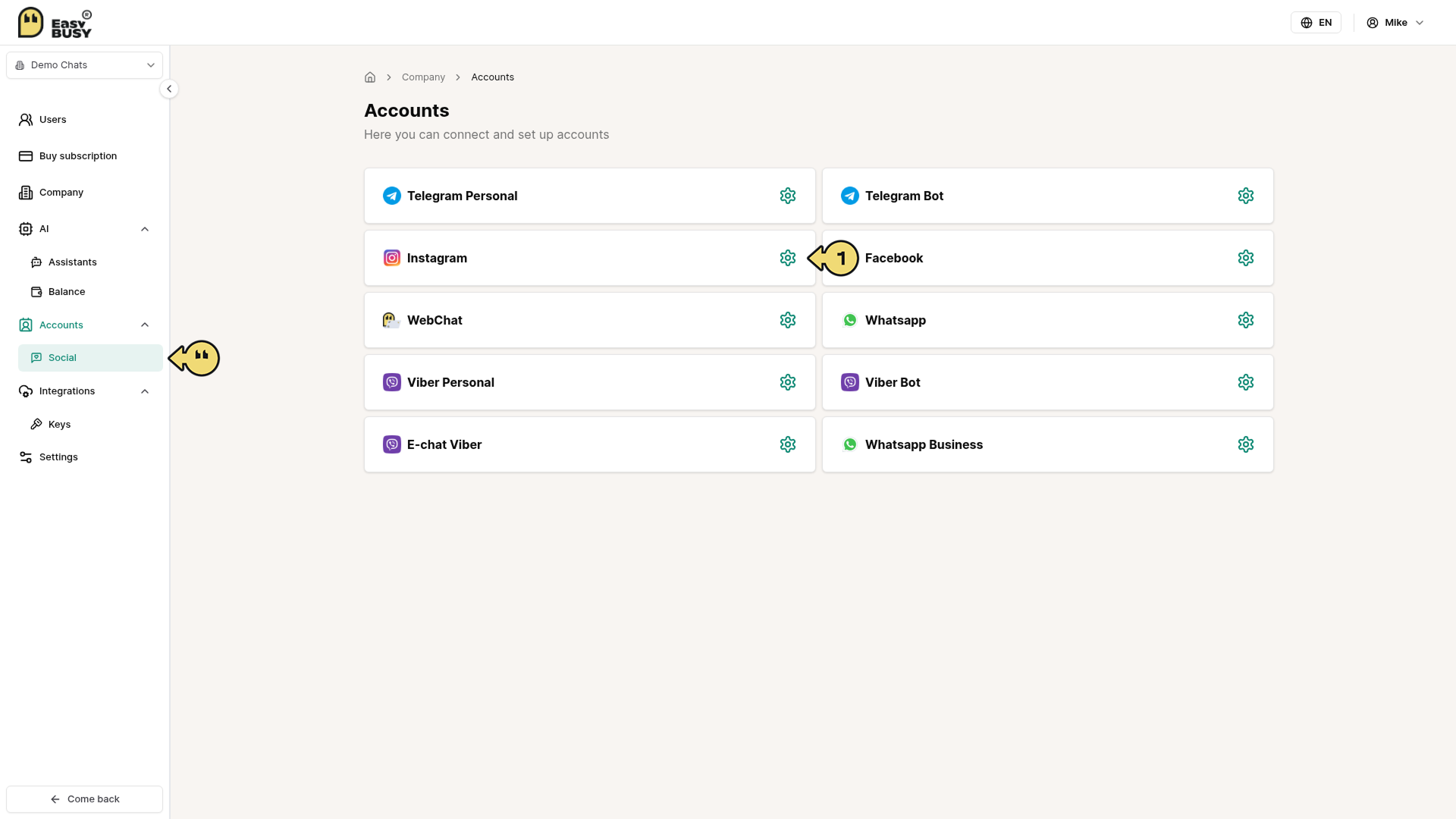 Instagram Account Integration – EasyBusy