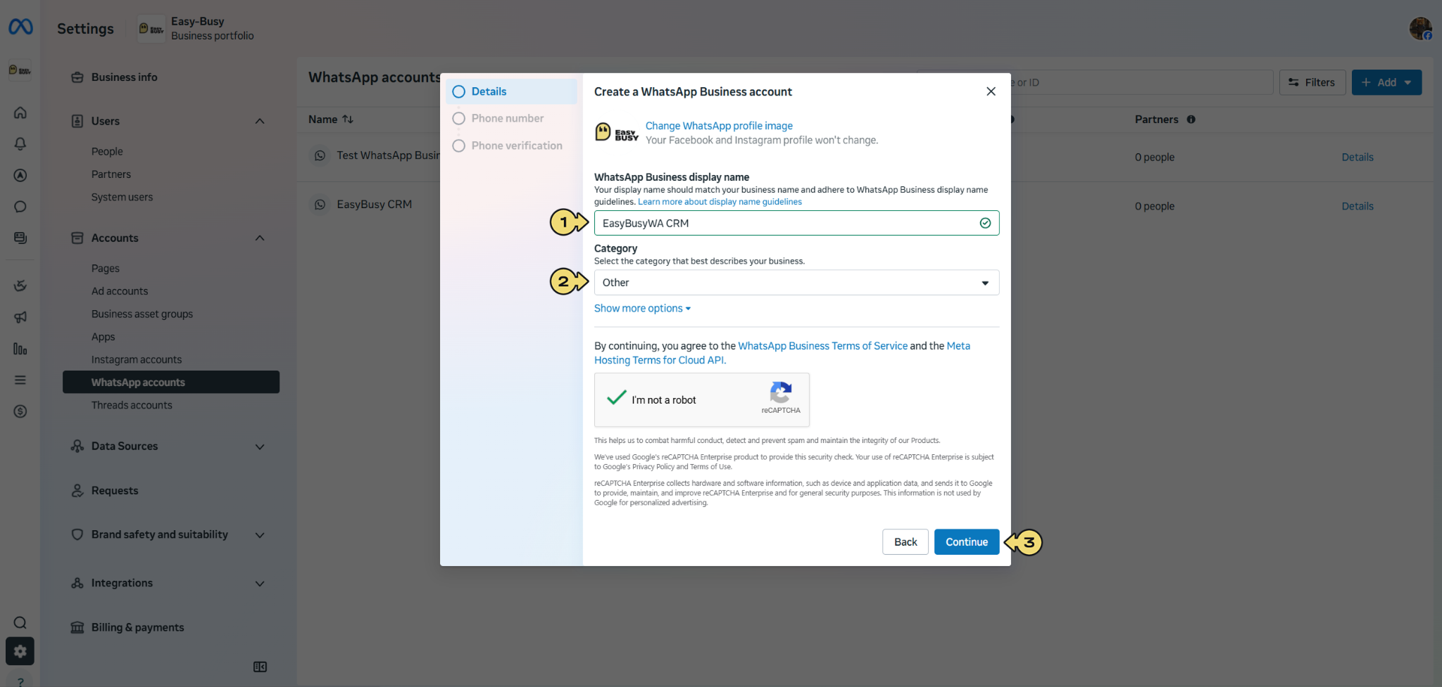 WhatsApp Business Account Integration – EasyBusy