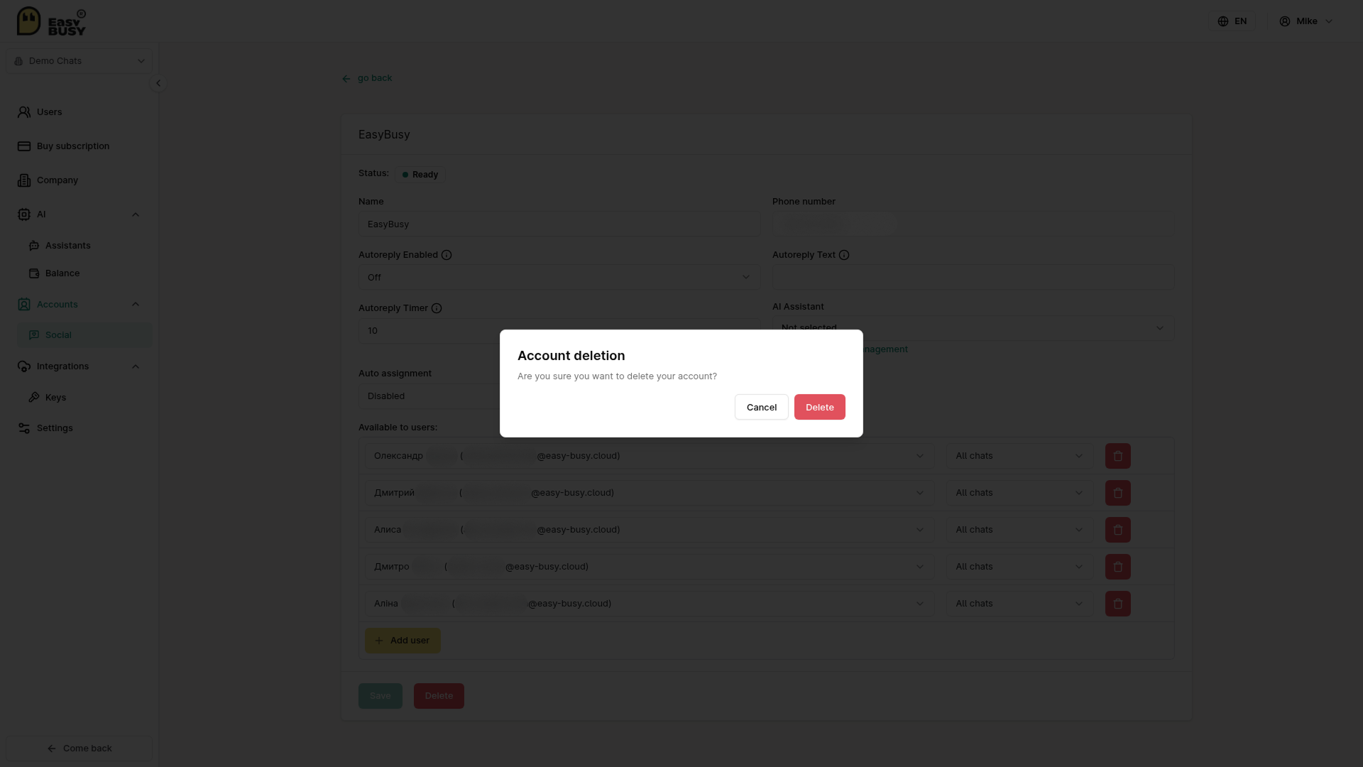 Telegram Integration – EasyBusy