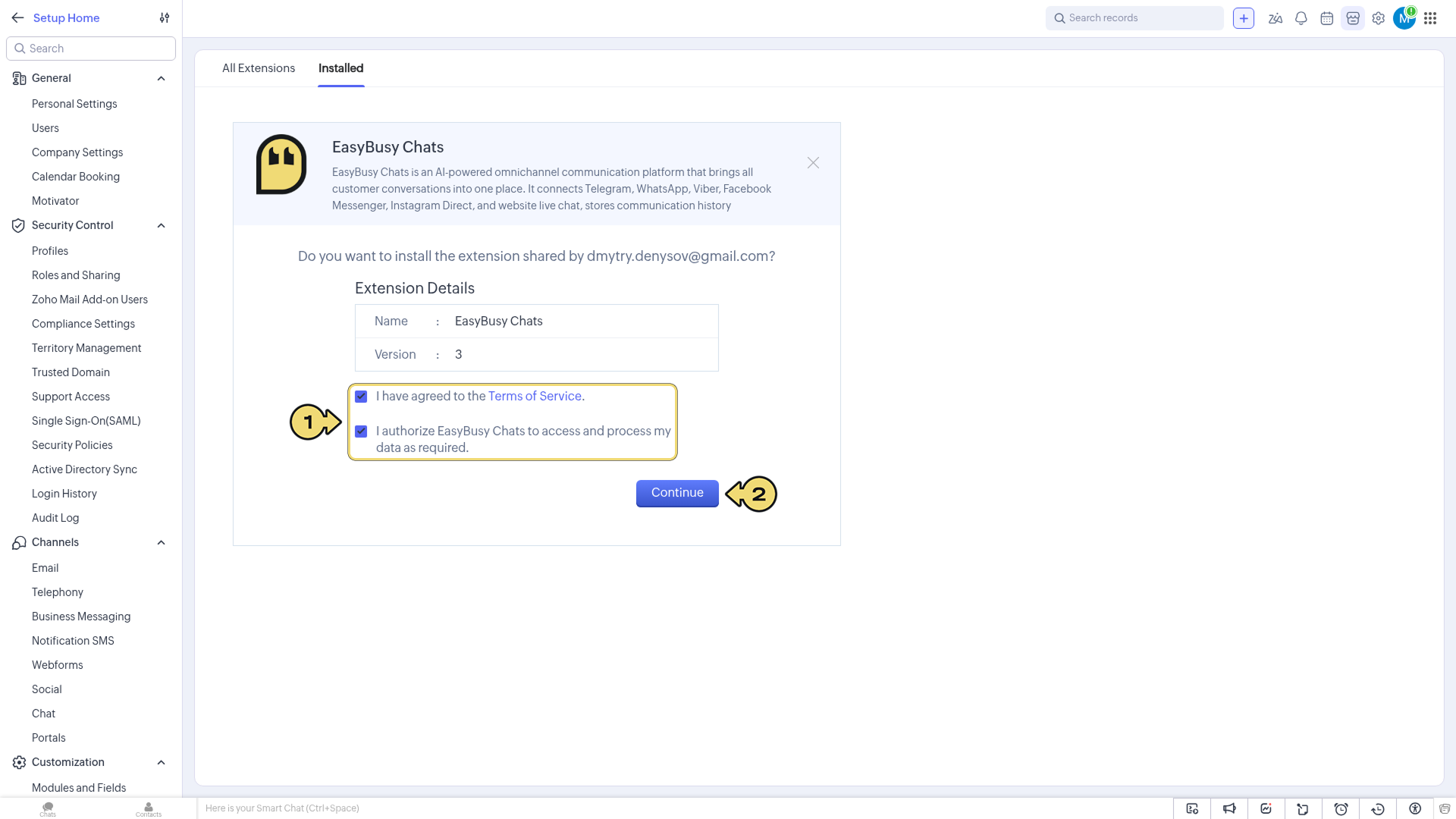 Integration in Zoho CRM – EasyBusy