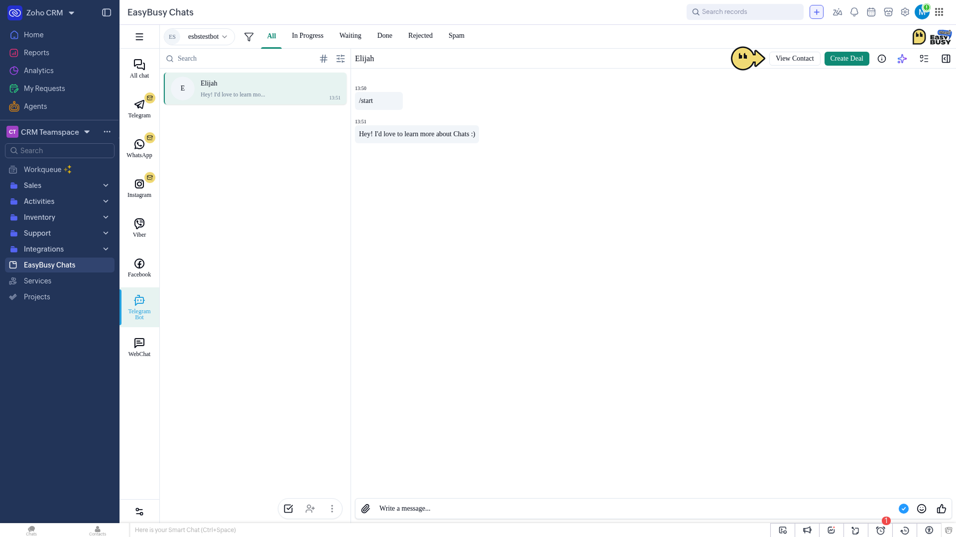 Integration in Zoho CRM – EasyBusy