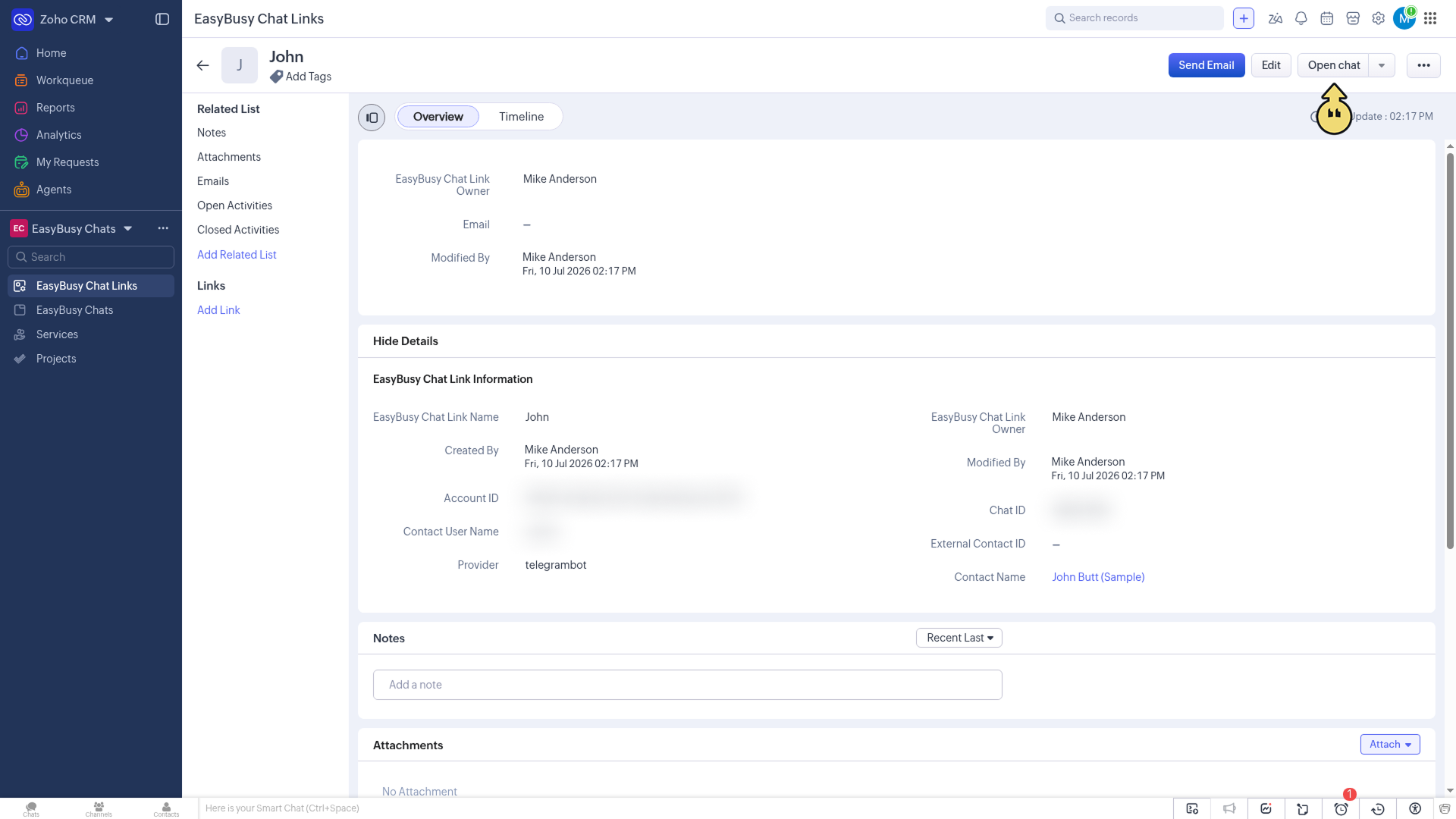 Integration in Zoho CRM – EasyBusy