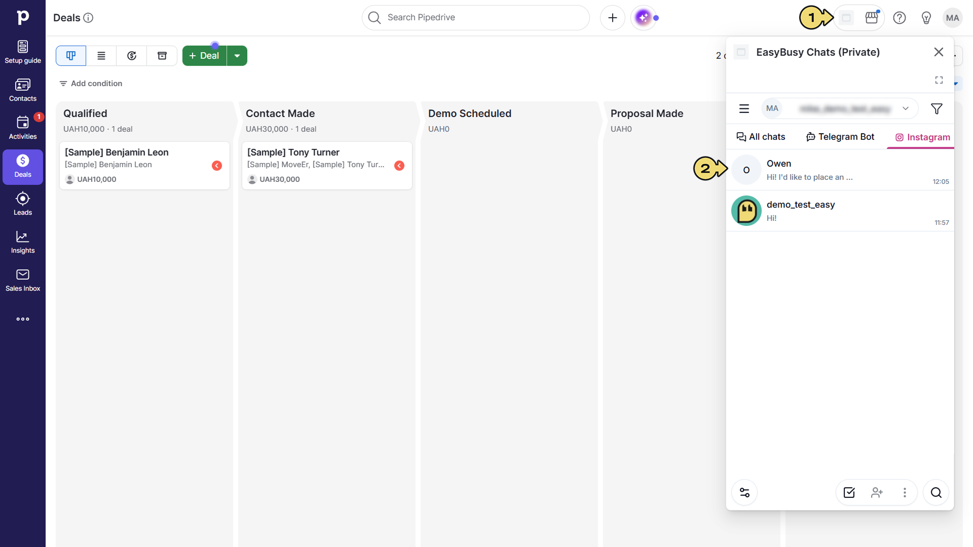 Підключення у Pipedrive – EasyBusy Chats