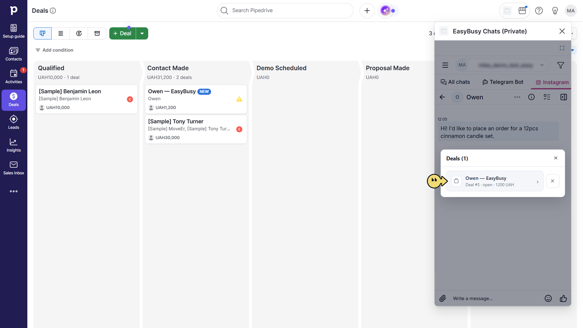Підключення у Pipedrive – EasyBusy Chats