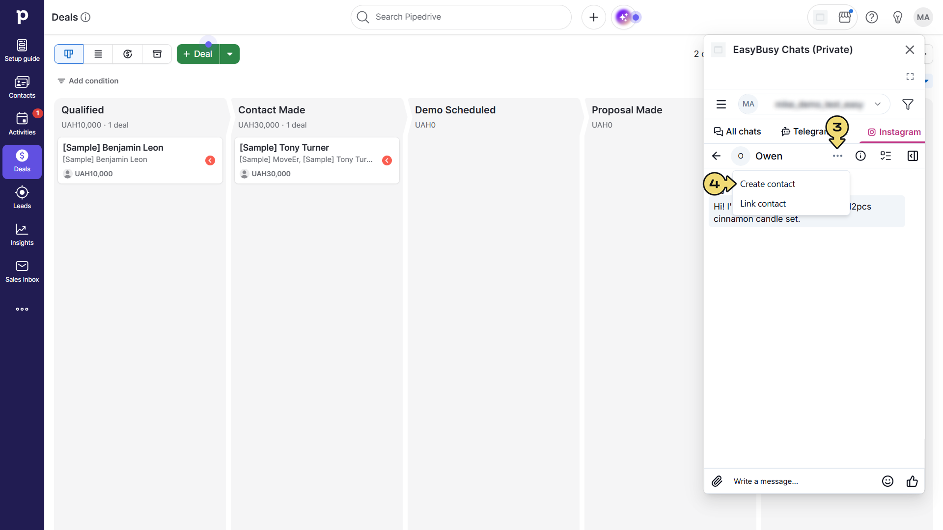 Підключення у Pipedrive – EasyBusy Chats