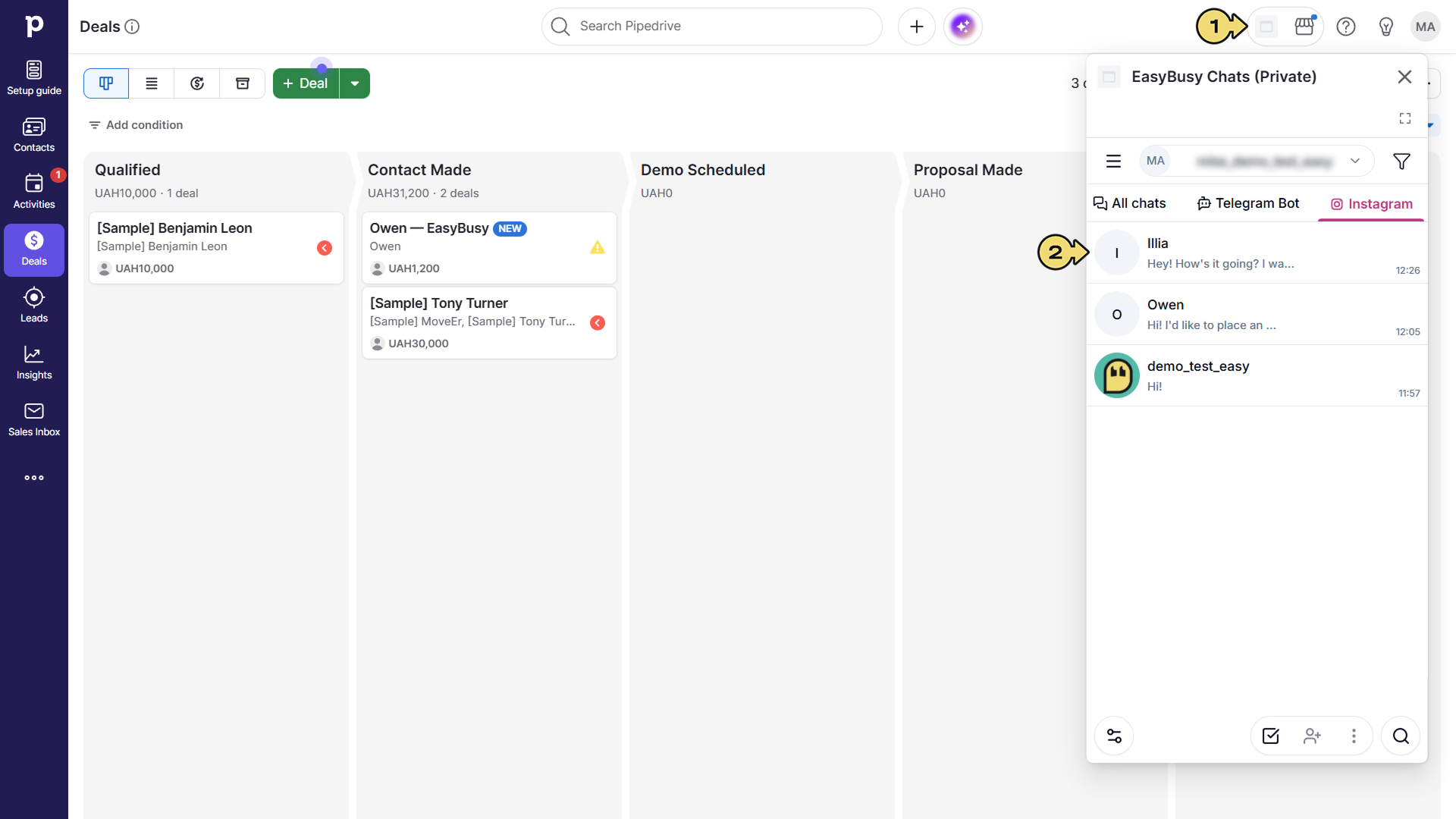 Підключення у Pipedrive – EasyBusy Chats