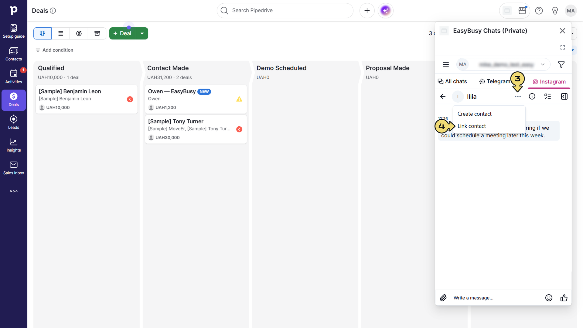 Підключення у Pipedrive – EasyBusy Chats