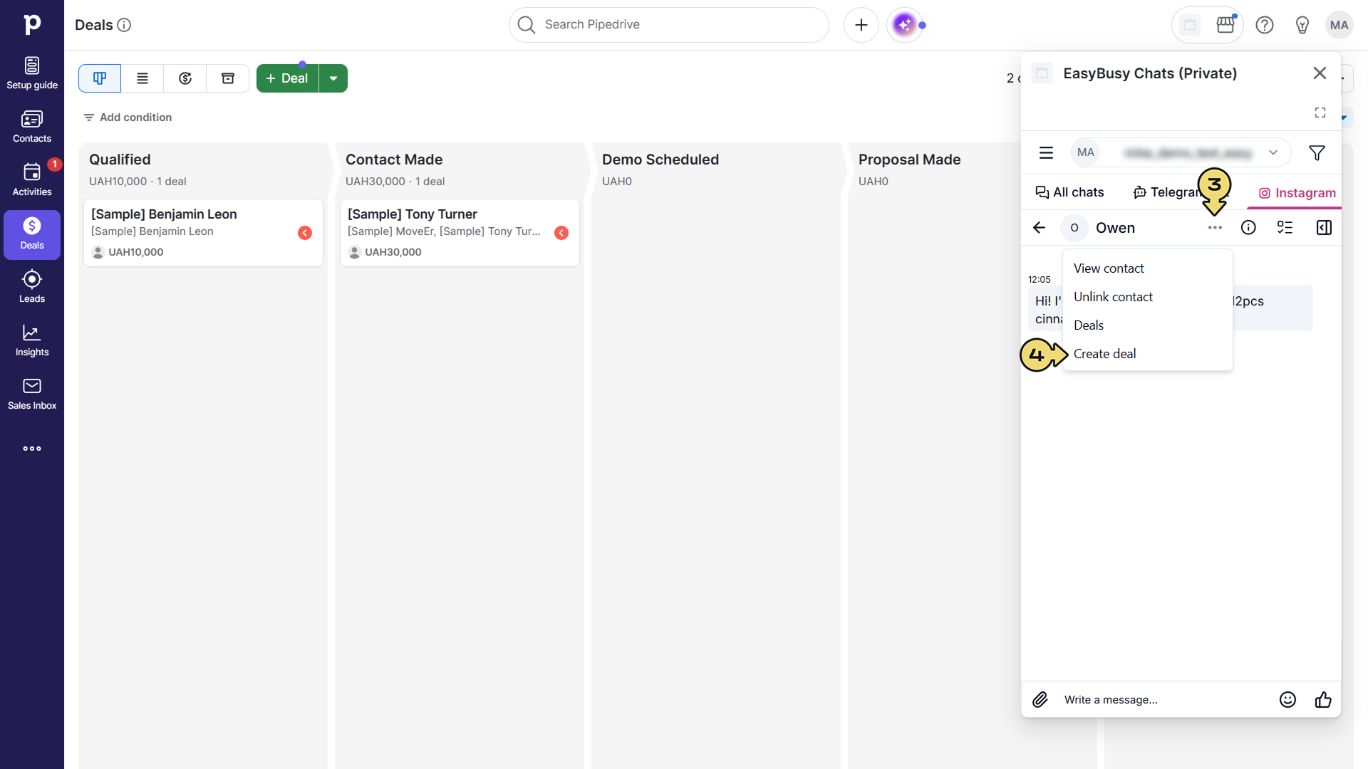 Підключення у Pipedrive – EasyBusy Chats