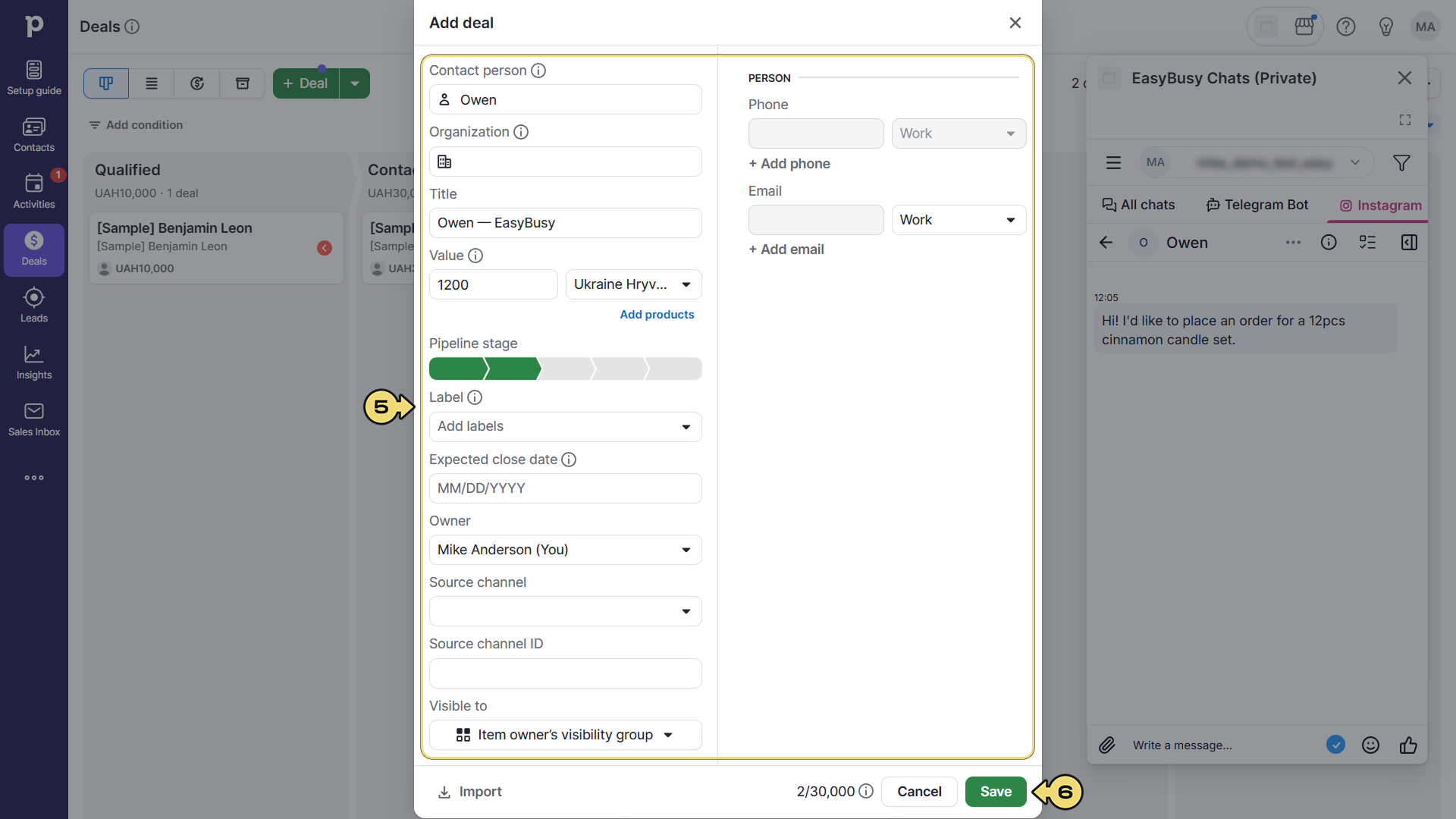 Підключення у Pipedrive – EasyBusy Chats
