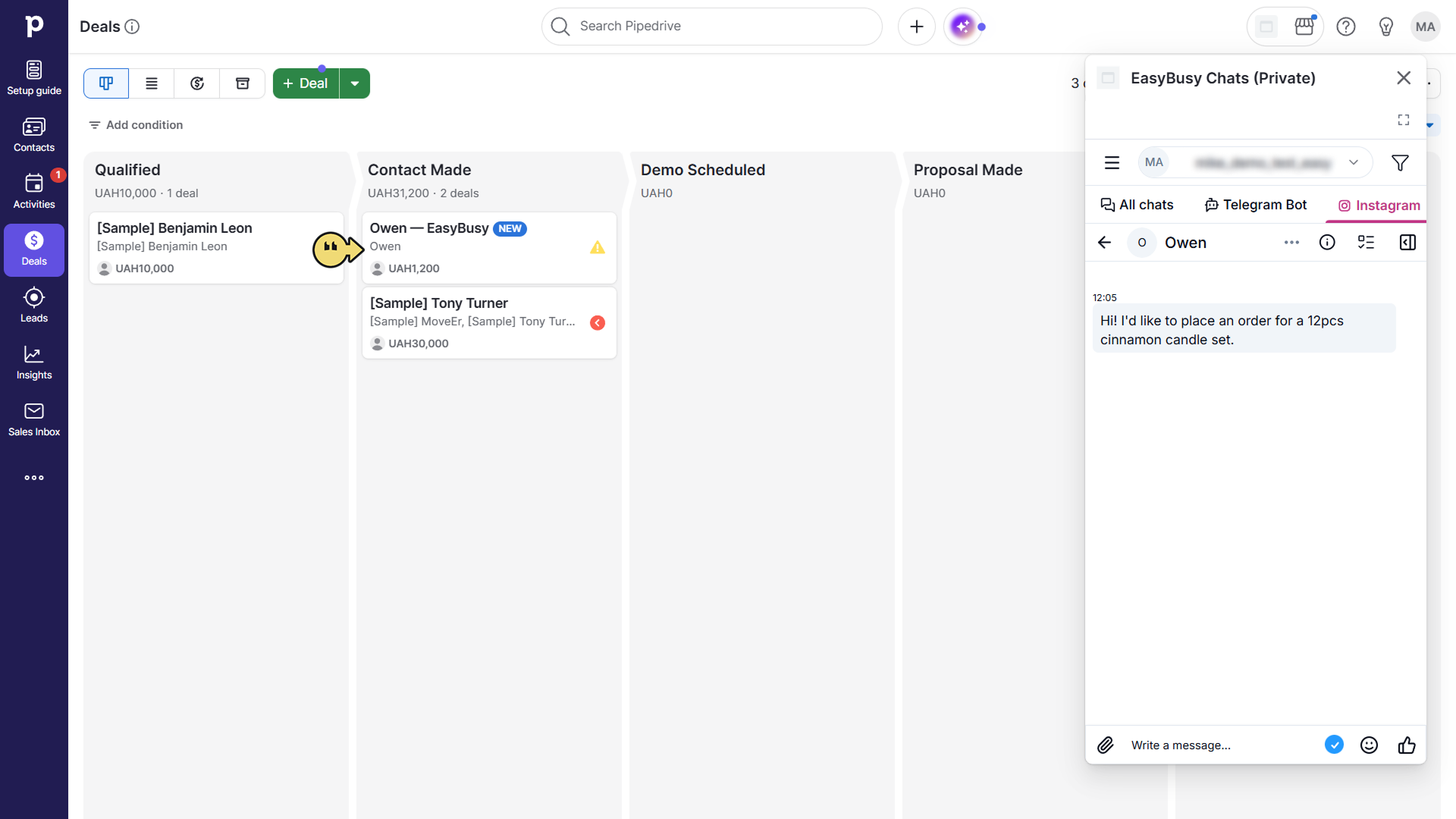 Підключення у Pipedrive – EasyBusy Chats