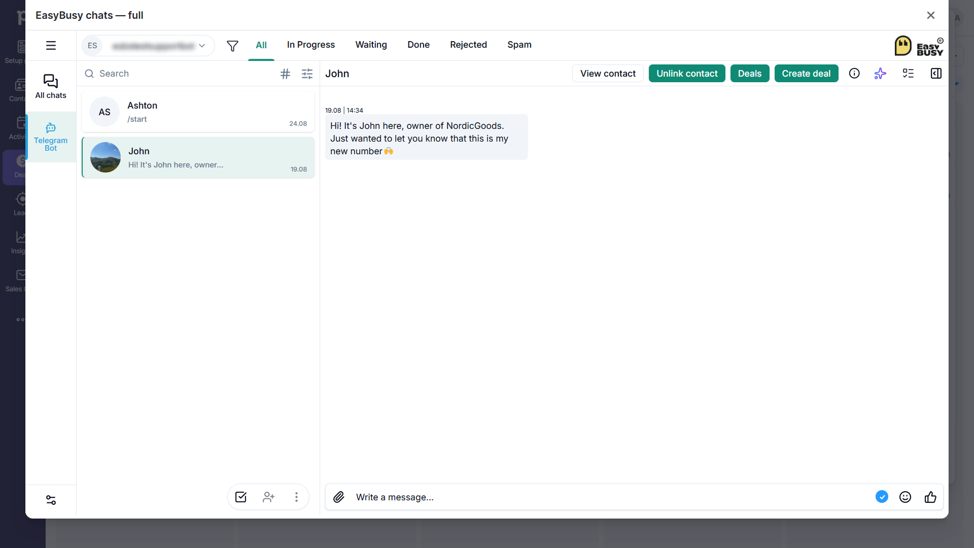 Підключення у Pipedrive – EasyBusy Chats