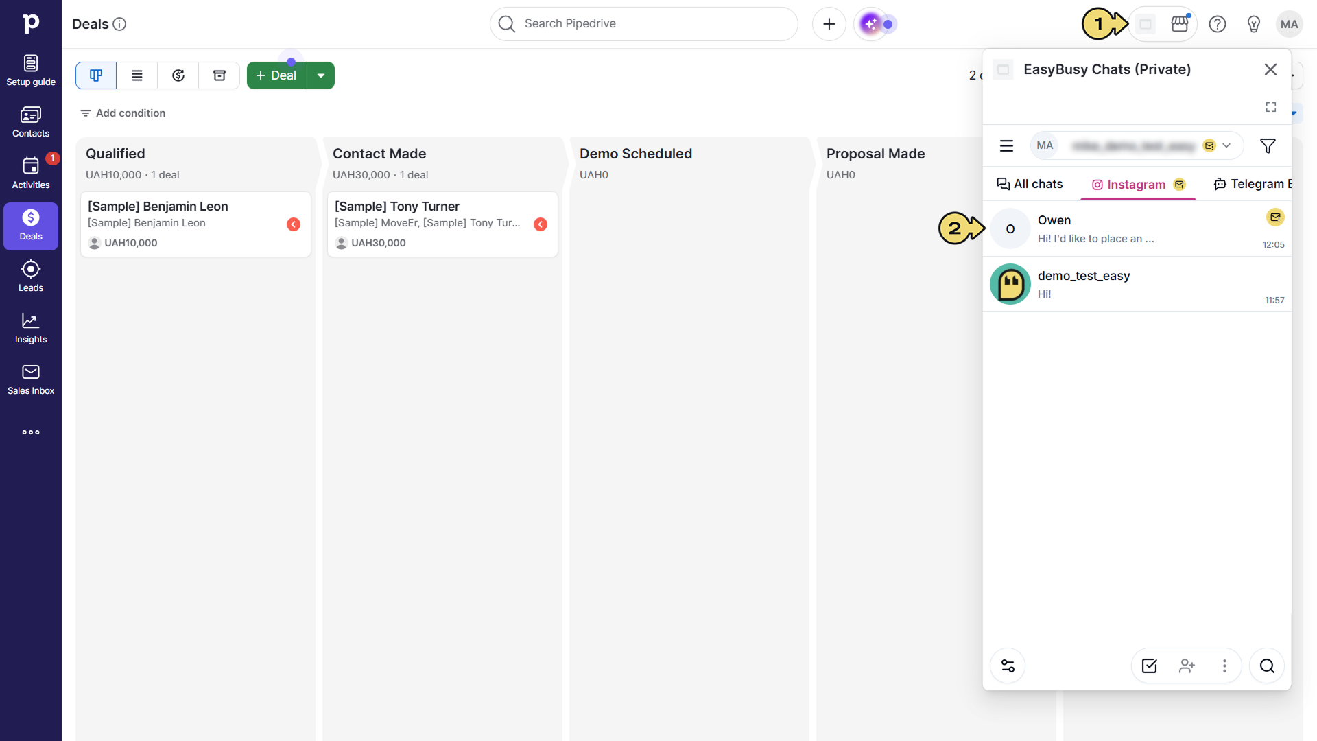 Підключення у Pipedrive – EasyBusy Chats