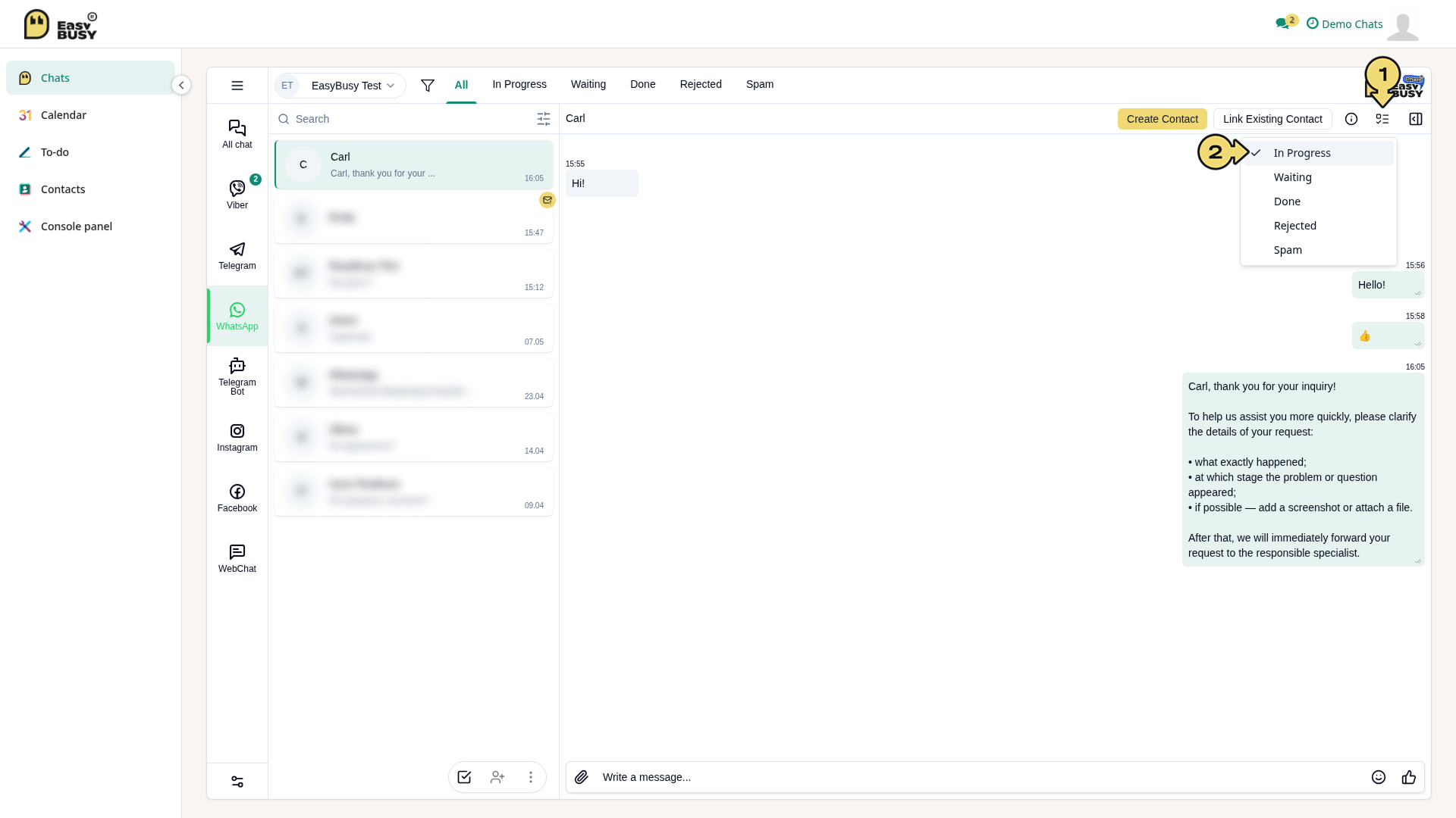 Managing chats – EasyBusy