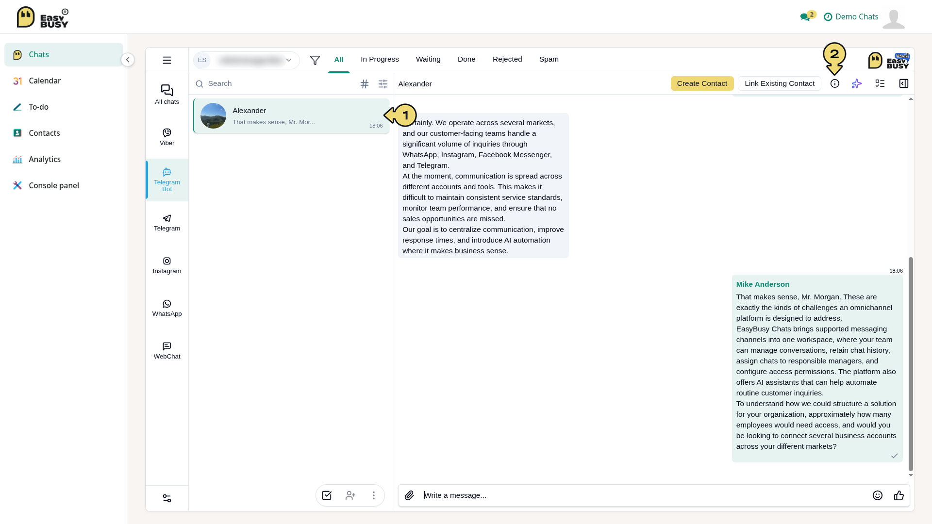 Managing chats – EasyBusy
