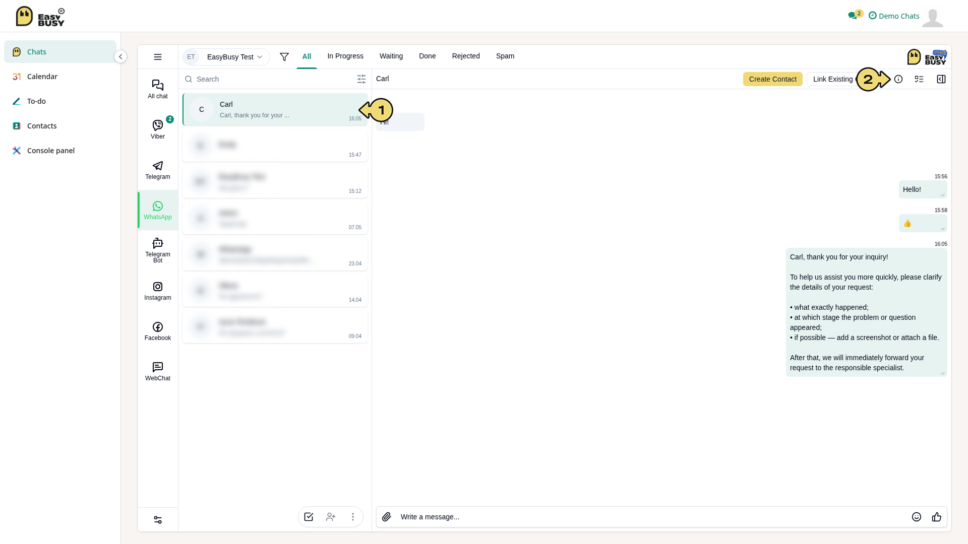 Managing chats – EasyBusy