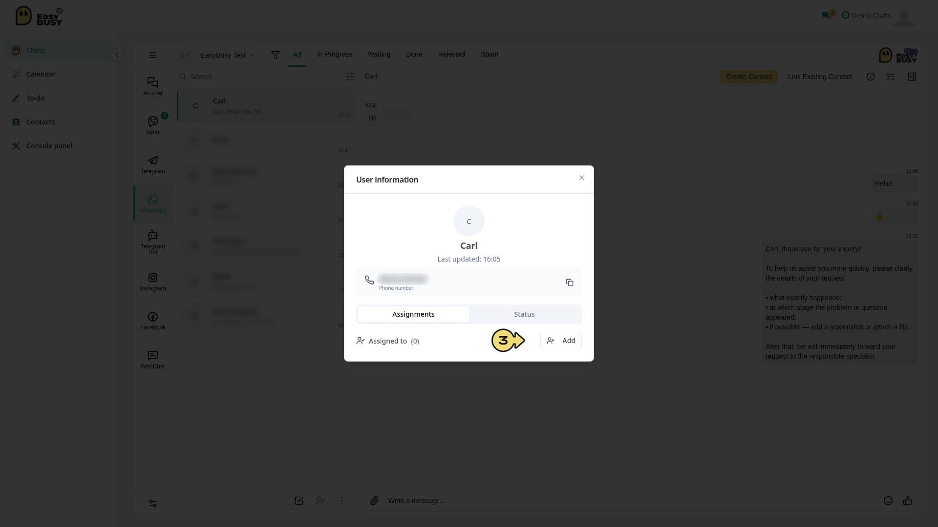 Managing chats – EasyBusy