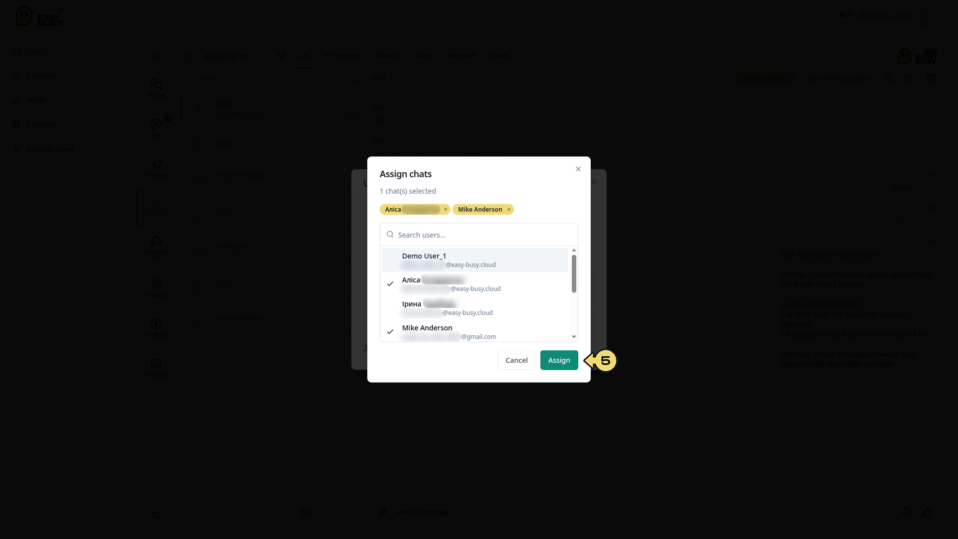 Managing chats – EasyBusy