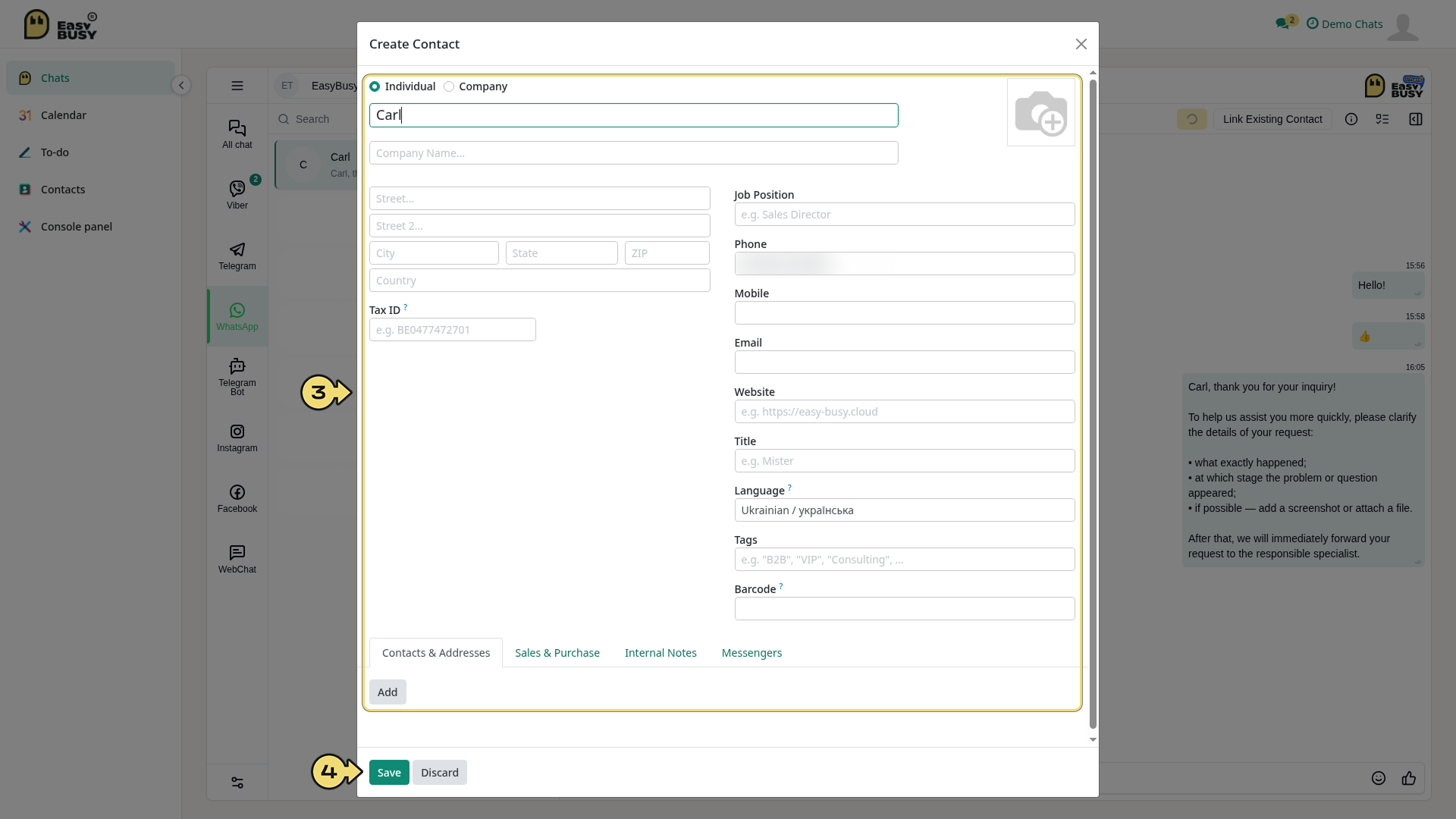 Contacts in Chats – EasyBusy